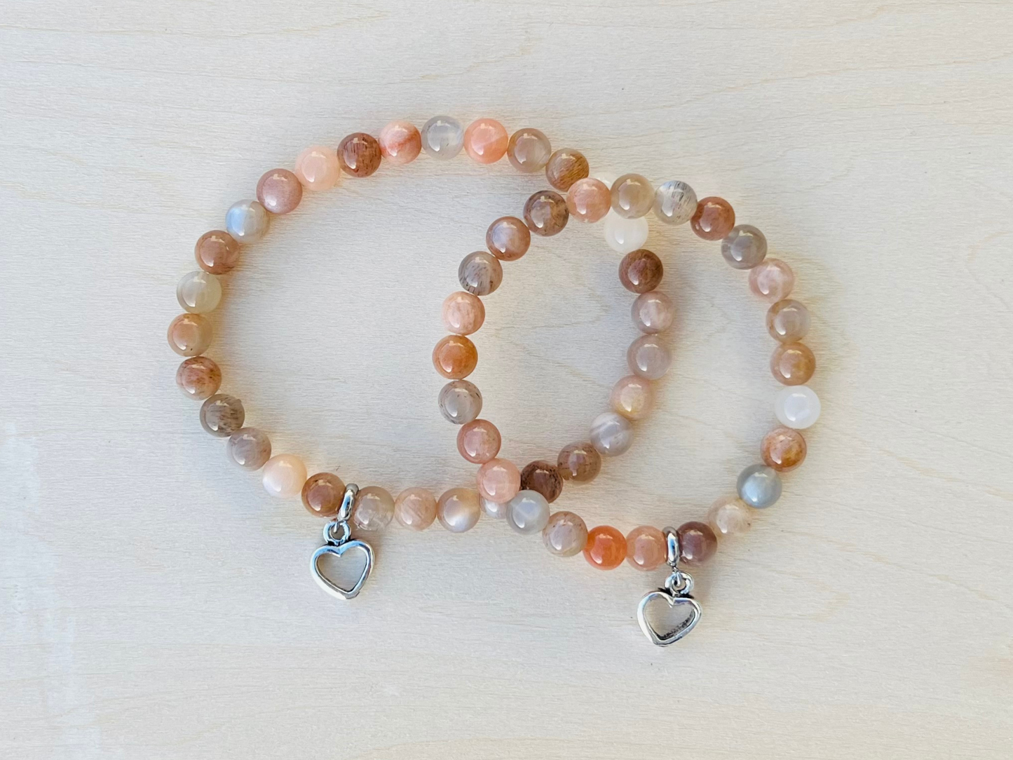 Reiki Infused Mother + Daughter Bracelets | Set of 2 | Orange Moonstone Gemstone | Mothers Day Gift | Daughter Gift| Matching Jewelry