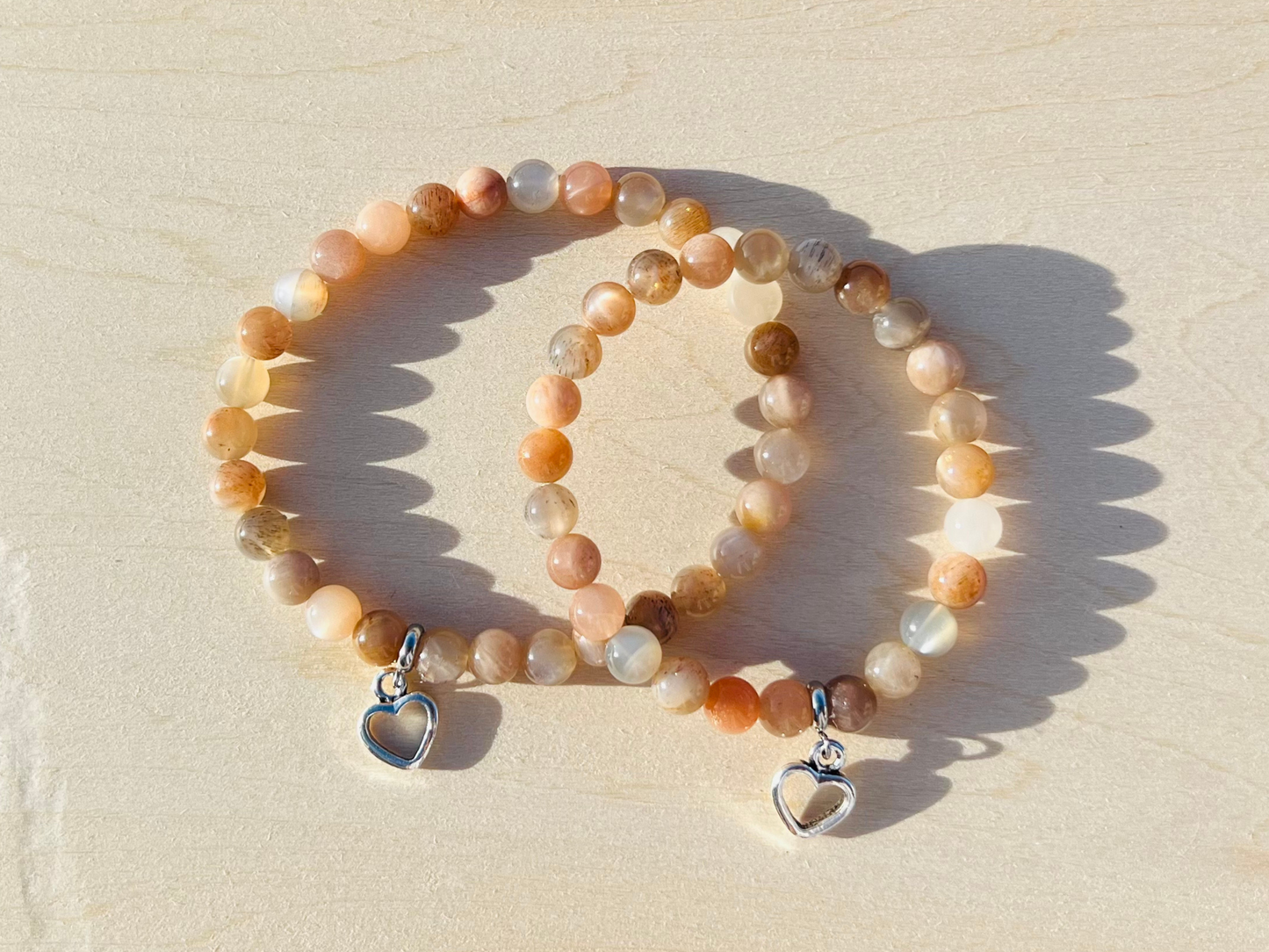 Reiki Infused Mother + Daughter Bracelets | Set of 2 | Orange Moonstone Gemstone | Mothers Day Gift | Daughter Gift| Matching Jewelry