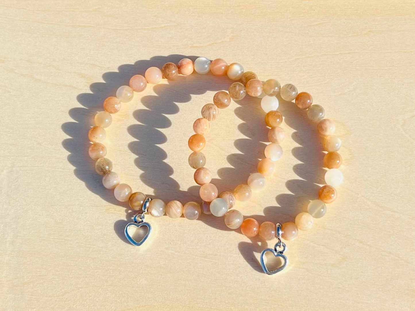 Reiki Infused Mother + Daughter Bracelets | Set of 2 | Orange Moonstone Gemstone | Mothers Day Gift | Daughter Gift| Matching Jewelry