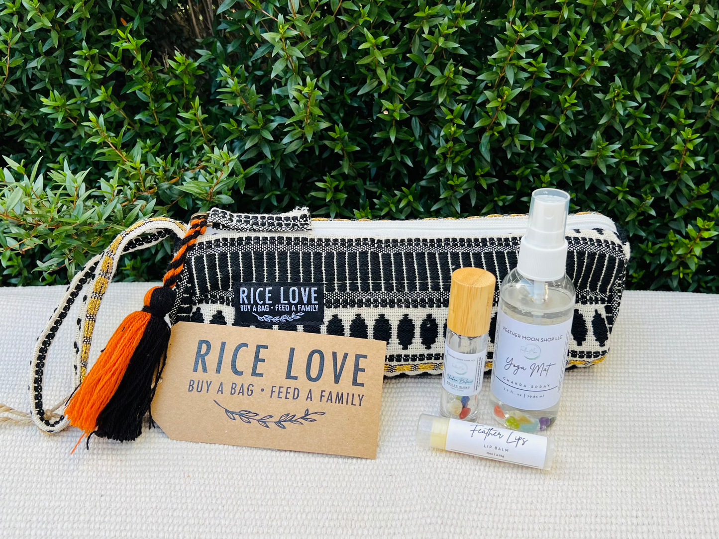 Reiki Infused Yoga Chakra Kit | Chakra Cleansing Yoga Mat Spray | Chakra Balance Gemstone Oil Roller | Feather Lips Lip Balm