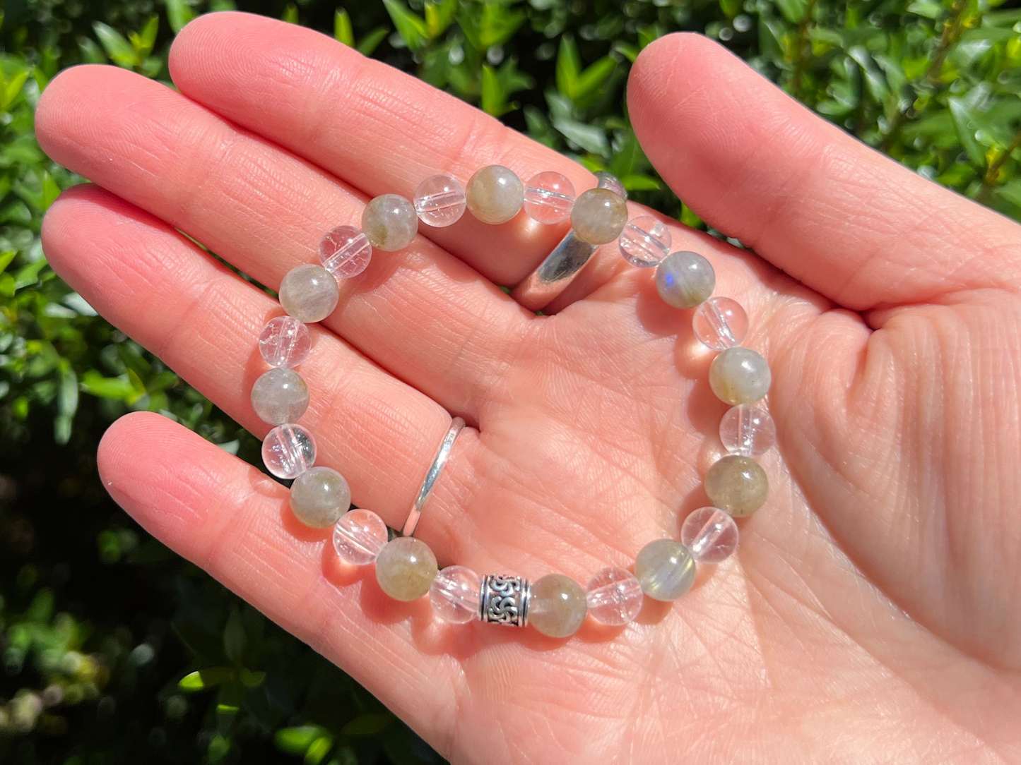 Labradorite + Crackle Quartz for Wisdom + Truth | Gemstone Bracelet | Handmade Jewelry | Reiki Infused