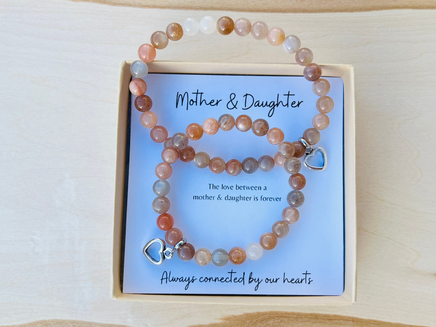 Reiki Infused Mother + Daughter Bracelets | Set of 2 | Orange Moonstone Gemstone | Mothers Day Gift | Daughter Gift|  Matching Jewelry