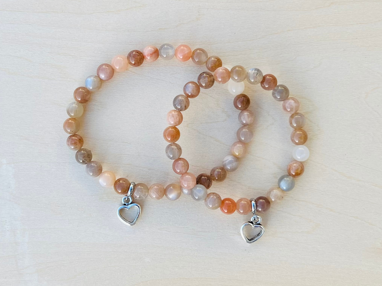 Reiki Infused Mother + Daughter Bracelets | Set of 2 | Orange Moonstone Gemstone | Mothers Day Gift | Daughter Gift|  Matching Jewelry