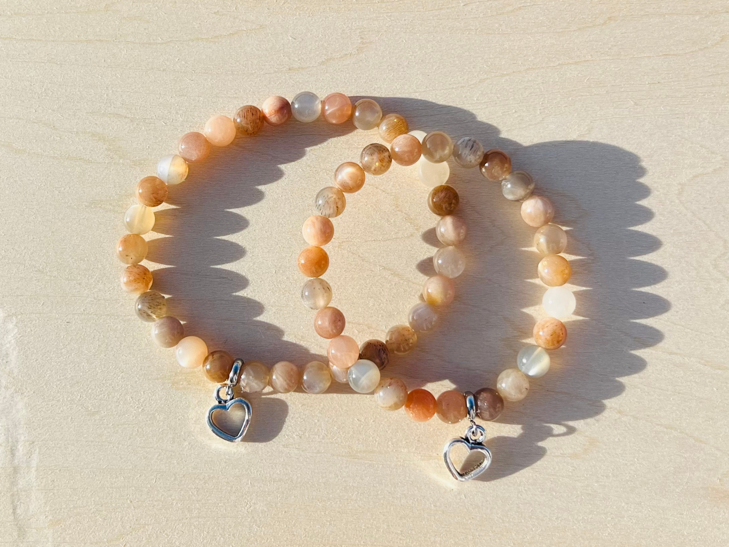 Reiki Infused Mother + Daughter Bracelets | Set of 2 | Orange Moonstone Gemstone | Mothers Day Gift | Daughter Gift|  Matching Jewelry