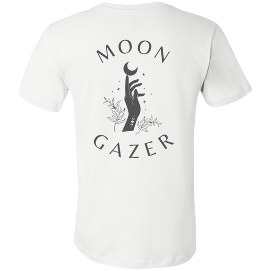 Moon Gazer | Unisex Jersey Short-Sleeve T-Shirt | Gray on White Background | Printed on the Back