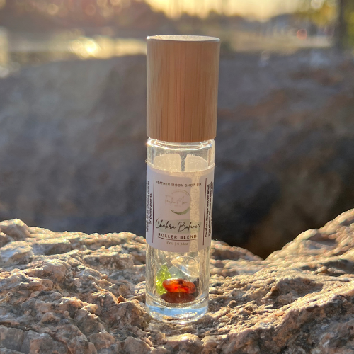 Reiki Infused Yoga Chakra Kit | Chakra Cleansing Yoga Mat Spray | Chakra Balance Gemstone Oil Roller | Feather Lips Lip Balm