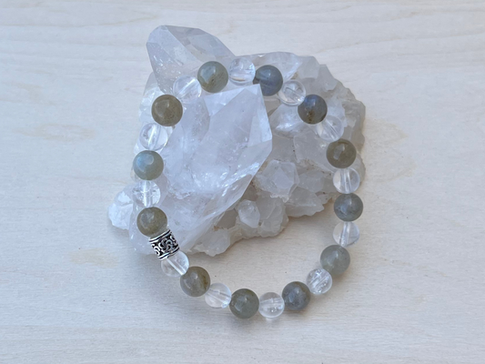 Labradorite + Crackle Quartz for Wisdom + Truth | Gemstone Bracelet | Handmade Jewelry | Reiki Infused