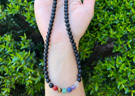 Chakra + Black Jade Necklace for Grounding & Alignment | Handmade Gemstone Necklace | Reiki Infused