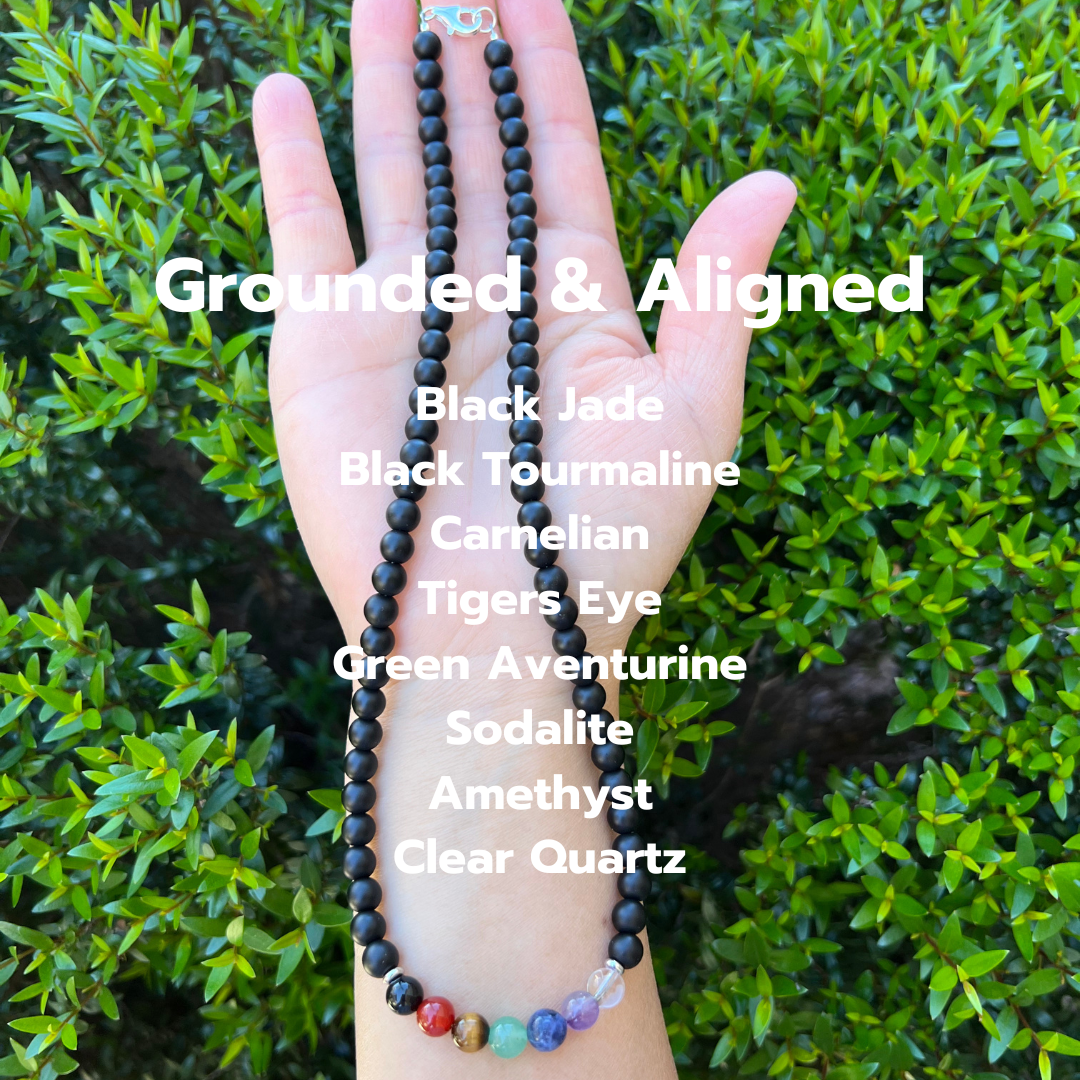 Chakra + Black Jade Necklace for Grounding & Alignment | Handmade Gemstone Necklace | Reiki Infused