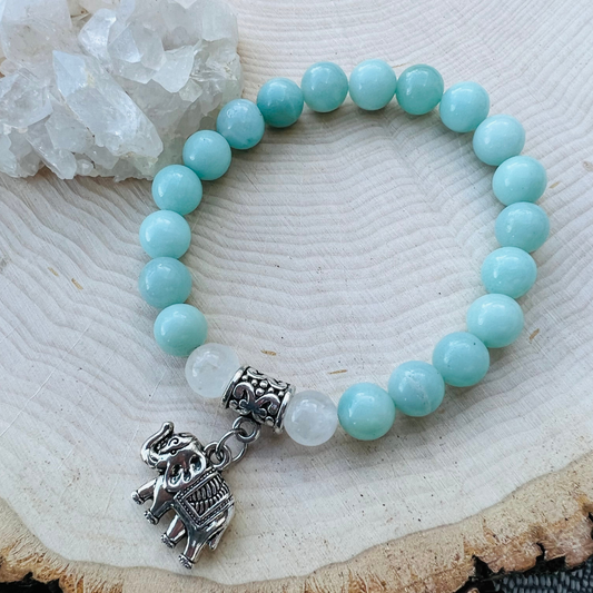 Amazonite + White Jade Bracelet for Inner Calm | Gemstone Bracelet | Handmade Jewelry | Reiki Infused