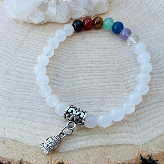 Chakra + White Jade Bracelet for Alignment | Gemstone Bracelet | Handmade Jewelry | Reiki Infused