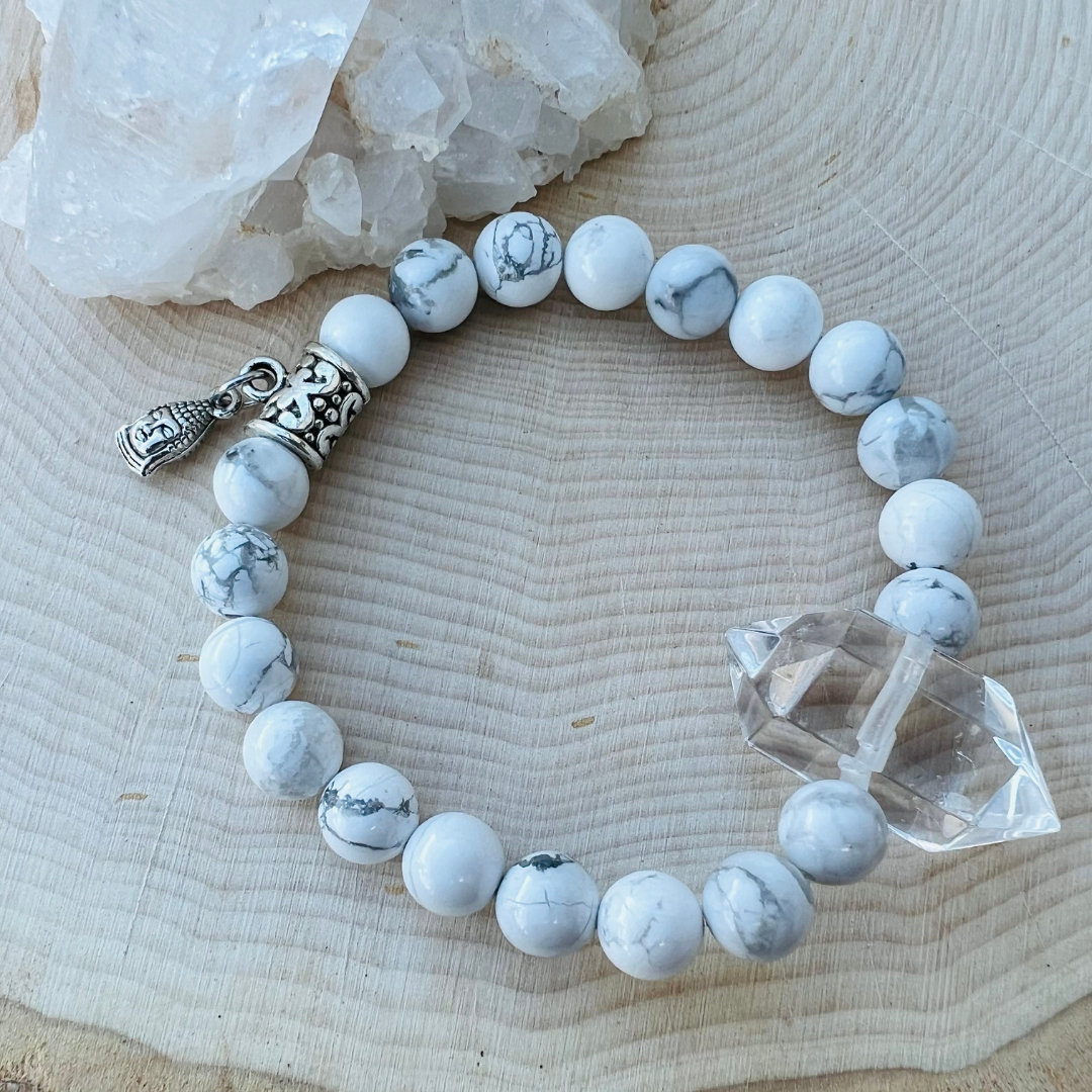 Howlite + Quartz Bracelet for Peace & Calm | Gemstone | Handmade Jewelry | Reiki Infused