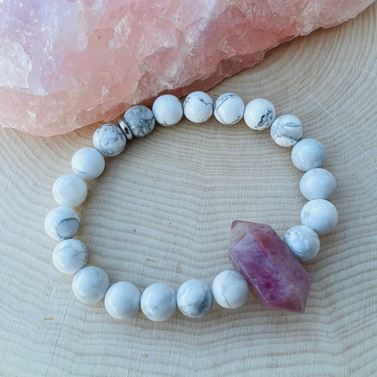 Howlite + Pink Tourmaline for Love & Compassion | Gemstone Bracelet | Handmade Jewelry | Reiki Infused